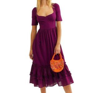 Free People Frances Flounce Cotton Lace Up Midi Dress M